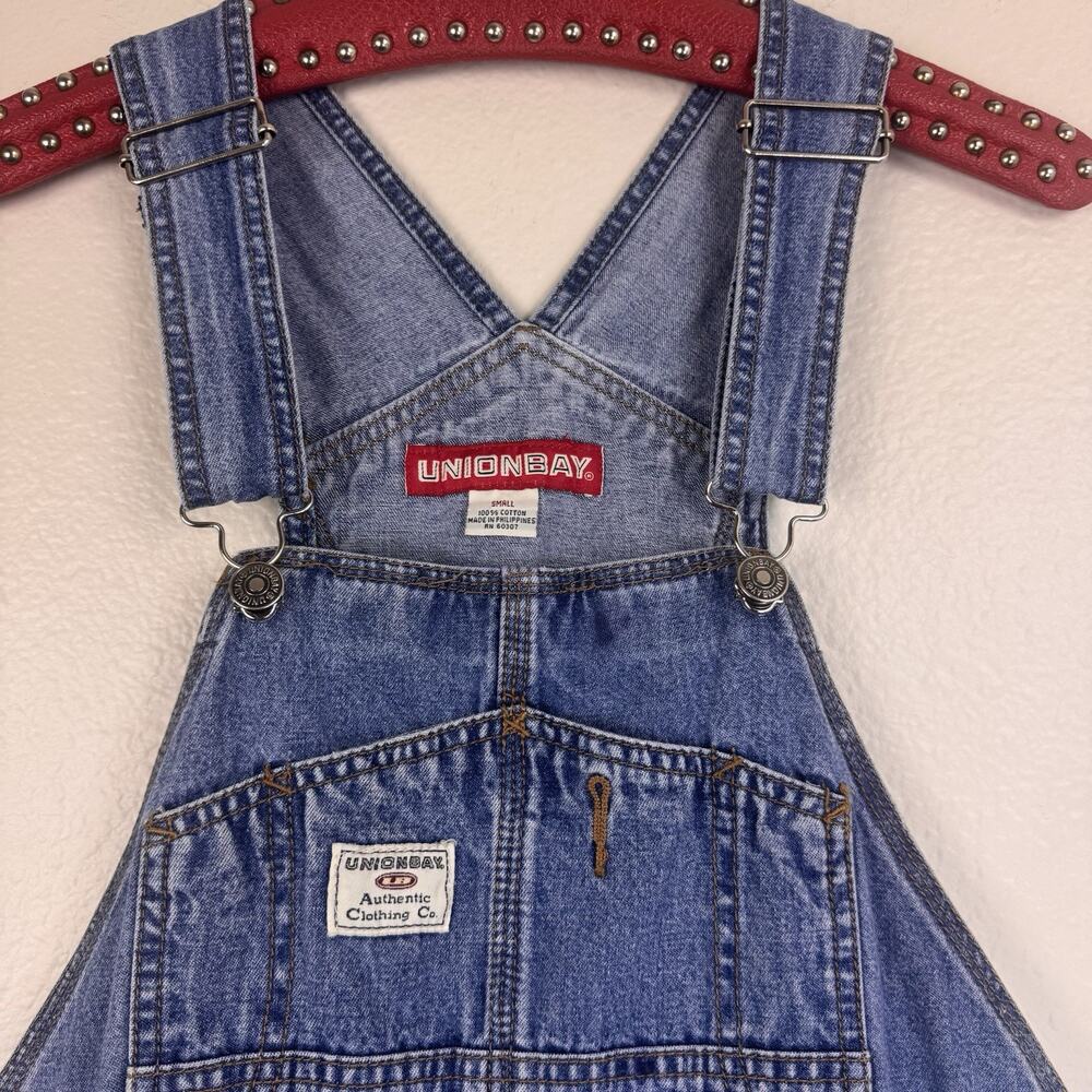 Vintage 90s Y2K Unionbay Blue Jean Cotton Denim Bib Overalls Dungarees Small - Picture 4 of 13